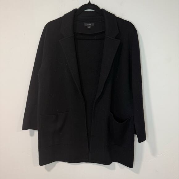 J. Crew Sophie Open-front Sweater-blazer Cardigan Black Small Wool Cotton - Picture 1 of 5